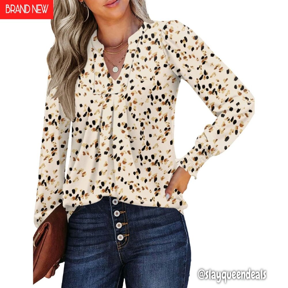 Soft V-Neck Long Sleeve Blouse with Ruffle Cuffs - Dressy Casual Top